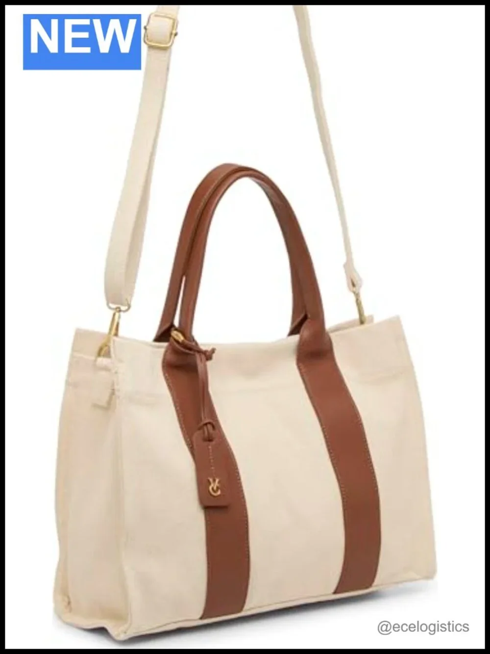 Cotton Tote Handbag Magnetic Closure Crossbody Strap Everyday Bag